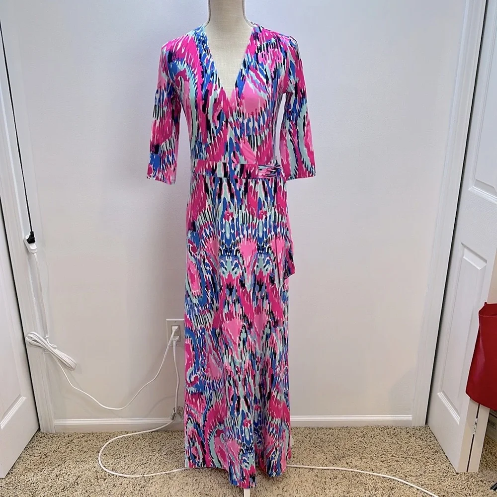 Lilly Pulitzer Marvista Wrap Maxi Dress S Free Spirit Stretch Resortwear Beachy - Picture 13 of 14